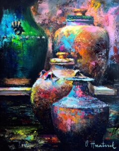 Colored pots painting by Olha Hnatiuk