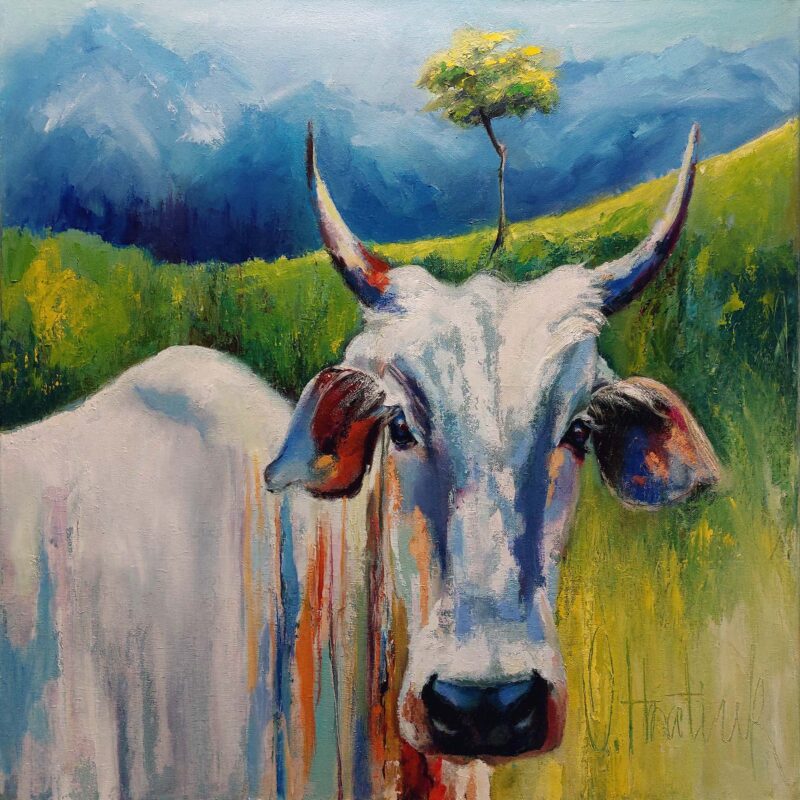 The Ambitious Cow painting by Olha Hnatiuk